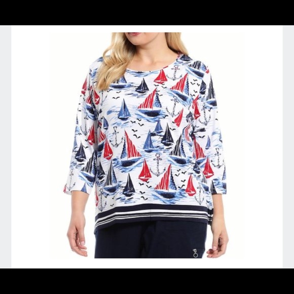 Allison Daley petite large sail boat border blouse - Picture 4 of 4
